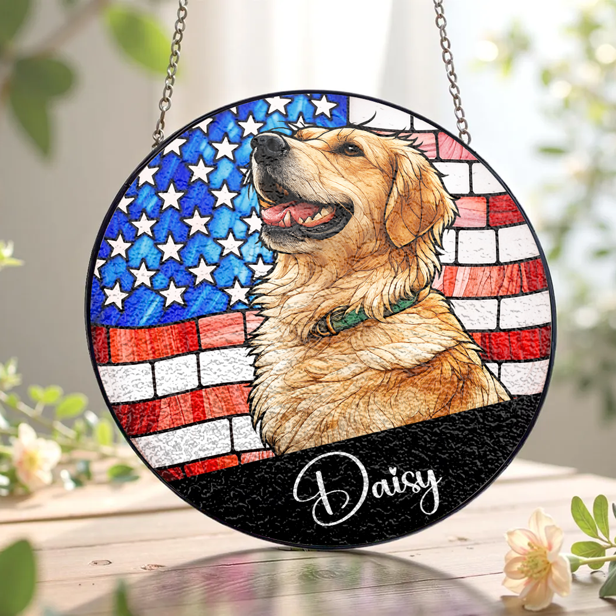 Custom Dog Cat Photo USA 250 Anniversary - Stained Glass Window Hanging Suncatcher