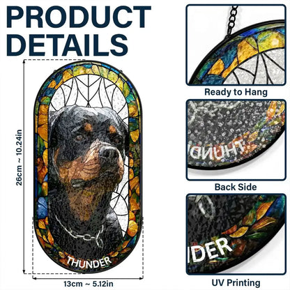 Portrait Dog Cat Family - Personalized Rounded Rectangle Stained Glass Suncatcher