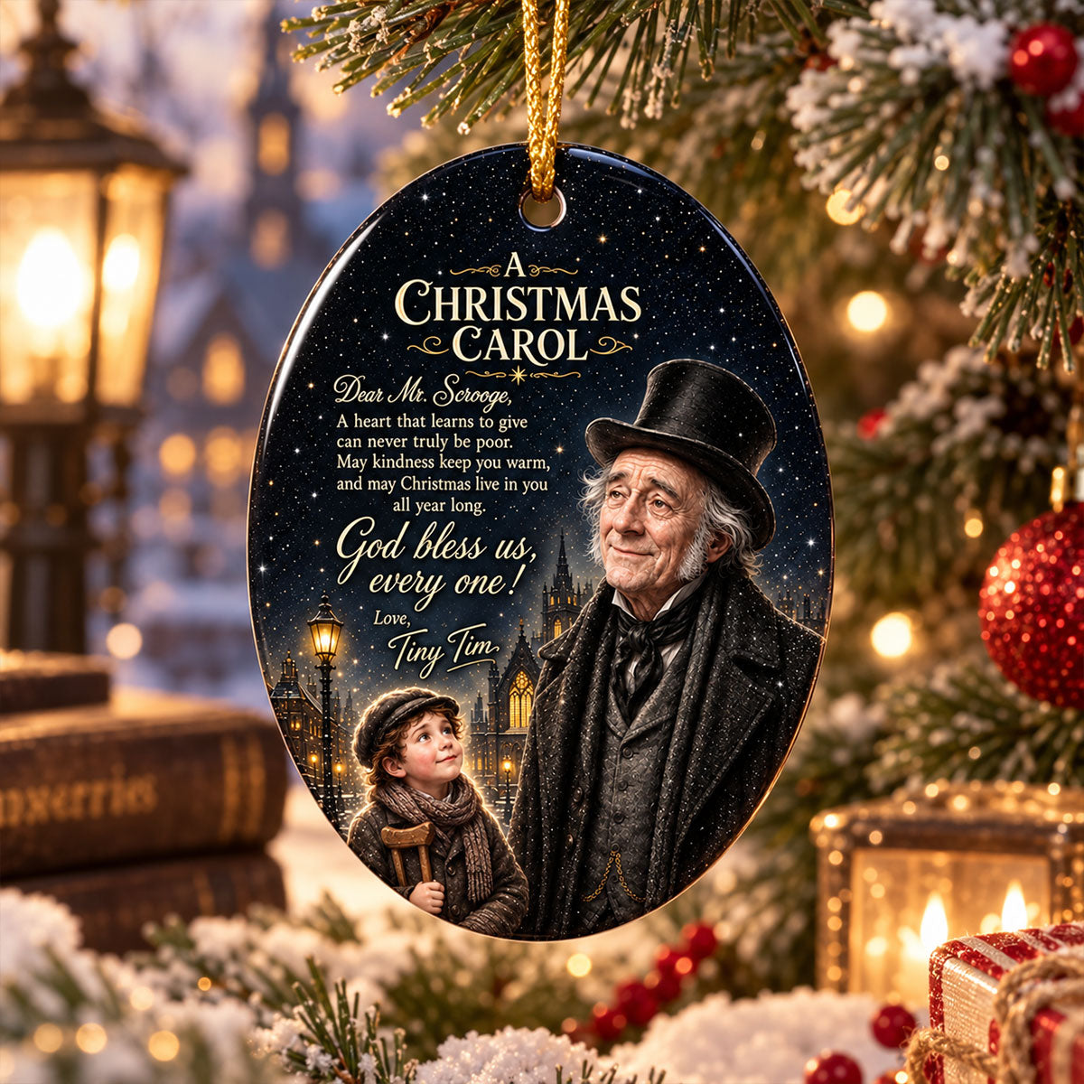 A Christmas Carol God Bless Us Every One Ornament, Charles Dickens Holiday Story Tree Decor