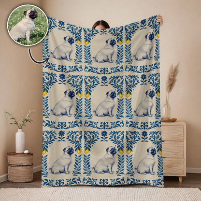 Vintage Cobalt Canine Pet Blanket Upload Photo Blanket
