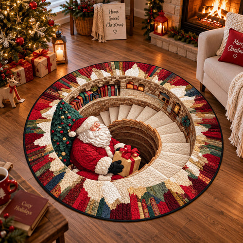 3D Santa Claus Vortex Christmas Rug, Round Optical Illusion Area Rug, Santa Floor Mat, Holiday Living Room Decor, Christmas Gifts