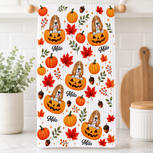 Fall Pumpkin Dog - Personalized Kitchen Towel