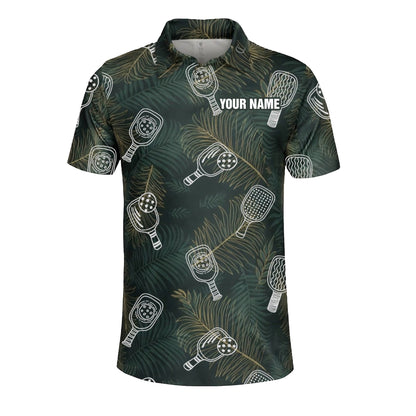 Custom Name Pickleball Polo Shirt Tropical Paddle Pattern All Over Print Performance Shirt