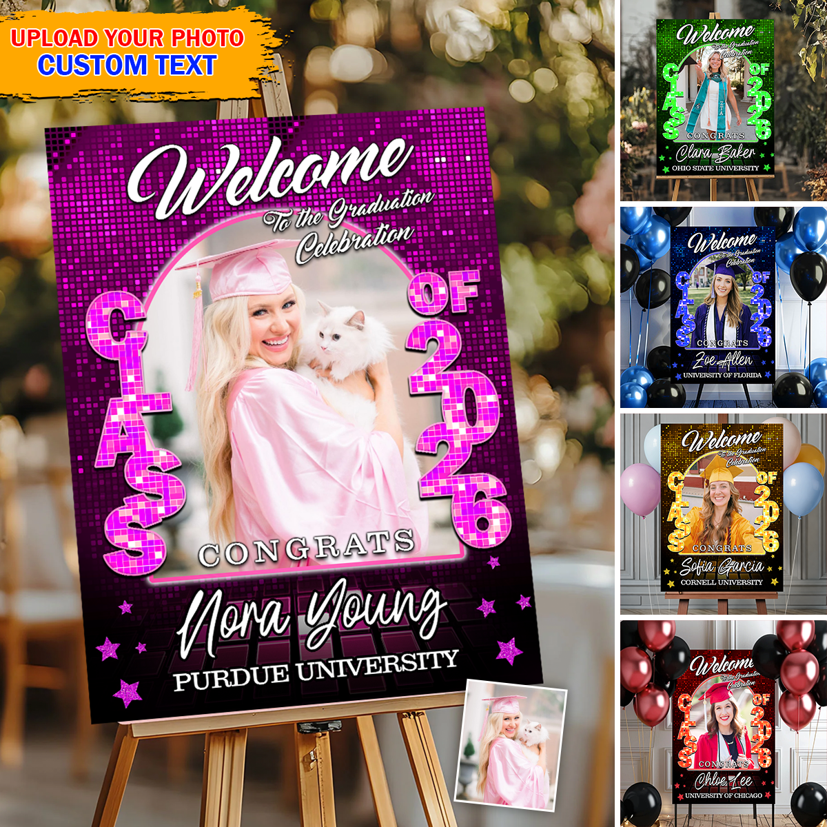 Class Of 2026 Disco Graduation Welcome Sign - Custom Photo Party Sign