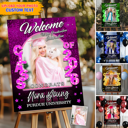 Class Of 2026 Disco Graduation Welcome Sign - Custom Photo Party Sign