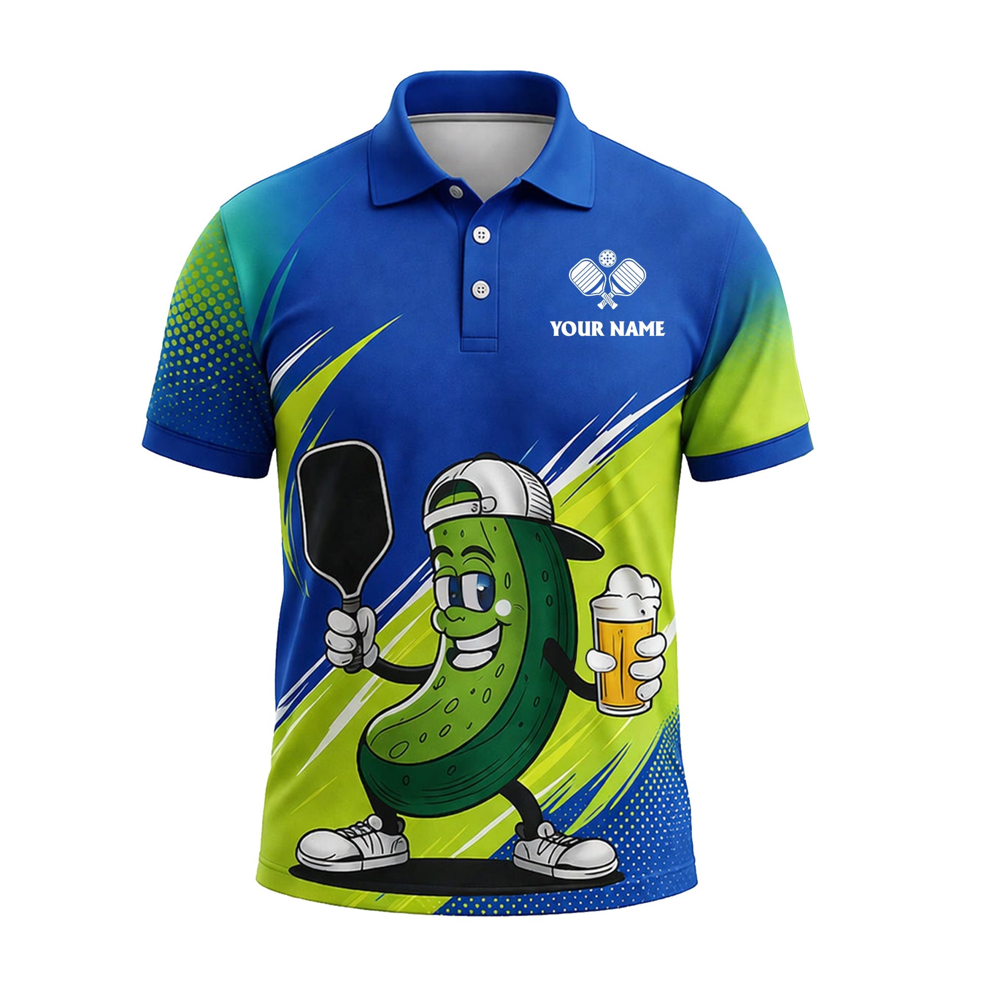 Funny Pickleball Polo Shirt Custom Name Team Shirt Beer Pickle Graphic Athletic Polo