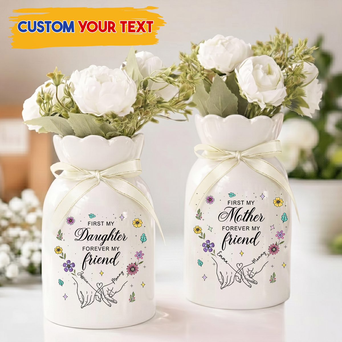 Custom Vase - Personalized Custom Ribbon Tie Flower Vase