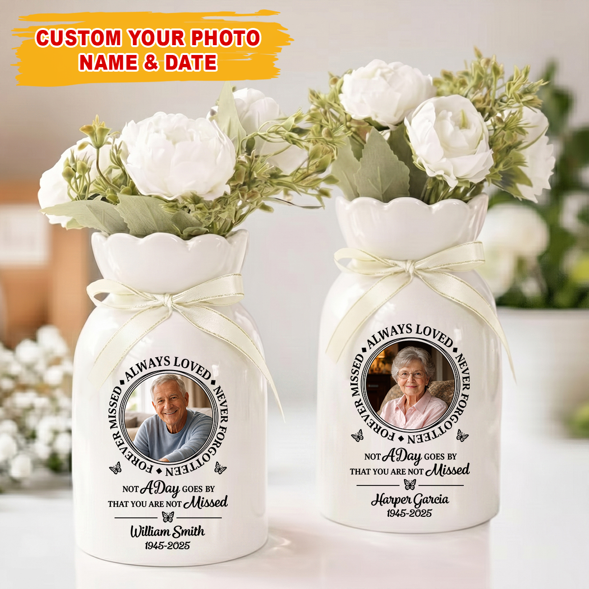 Always Loved Personalized Custom Ribbon Tie Flower Vase