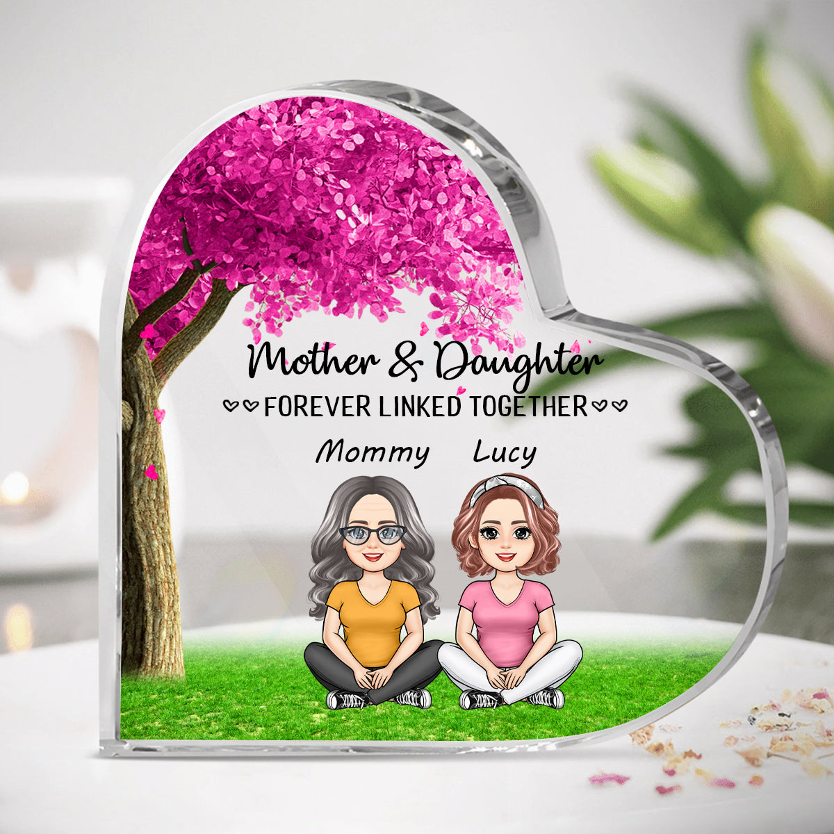 Mother and Daughters forever linked together - Personalized Heart Shaped Acrylic Plaque - Gift For Mother 1_bc1596ae-1436-4100-8090-abcb47cf8dea.jpg