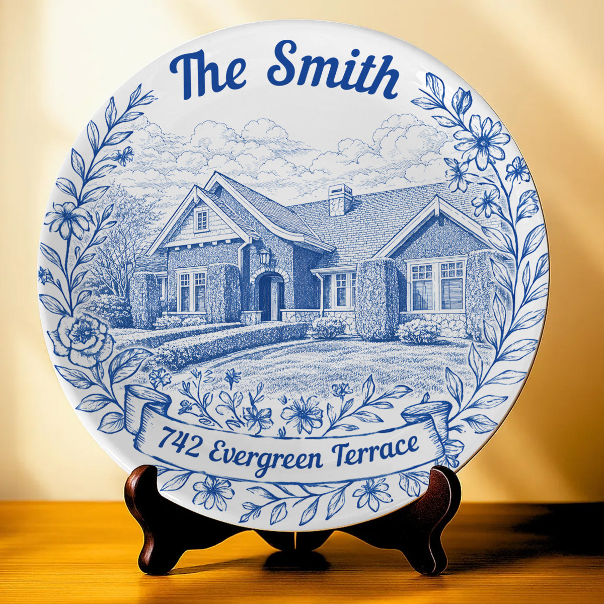 Personalized Family Name & Address Plate Custom Blue Vintage Porcelain Keepsake