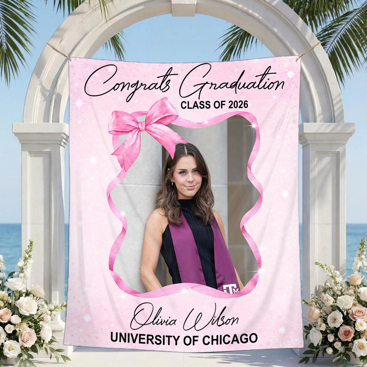 Grad Custom Photo Bow - Personalized Graduation Backdrop