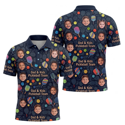 Dad & Kids Pickleball Team Custom Photo Polo Navy