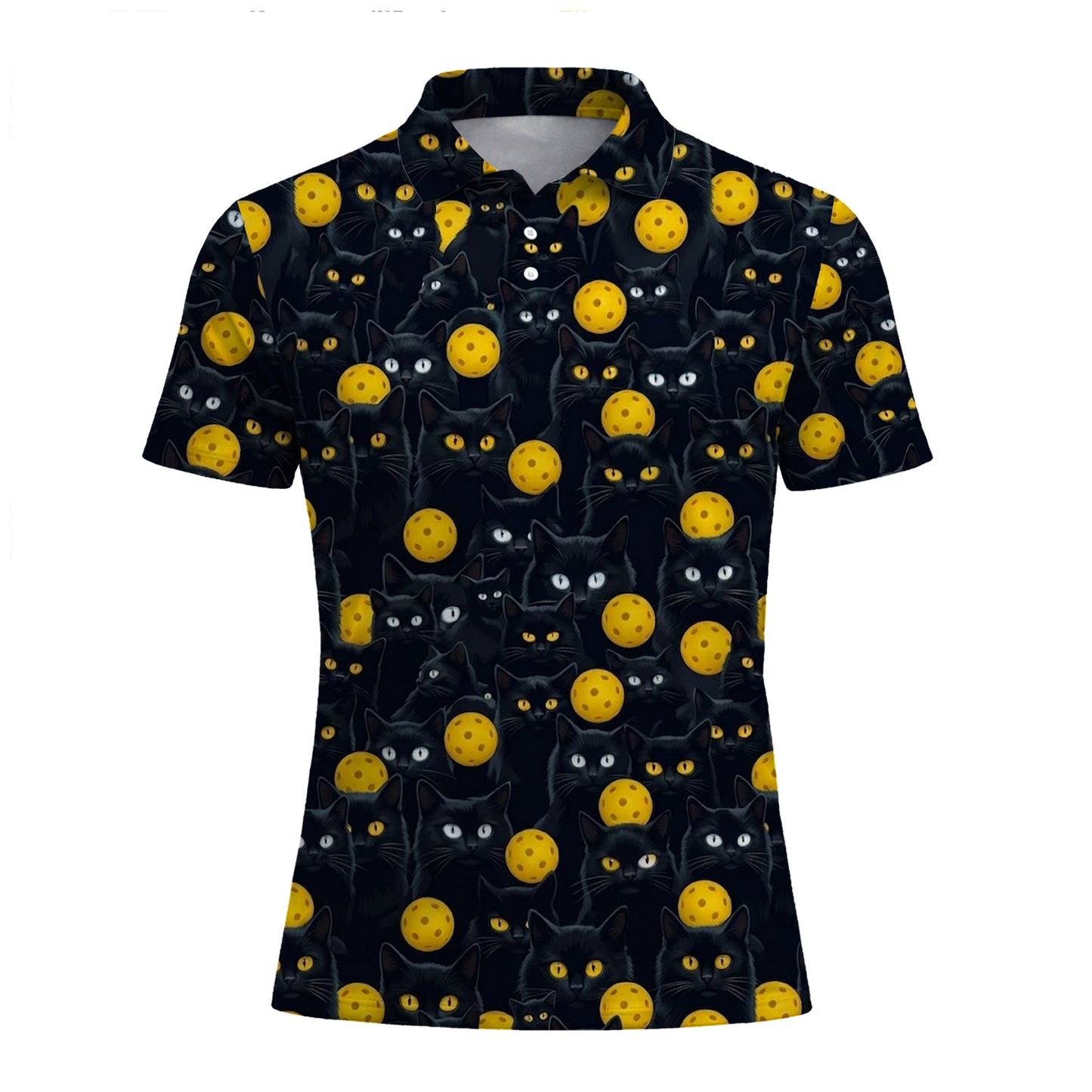 Black Cat Pickleball Polo Shirt Funny Cat Lover Sports Shirt All Over Print Breathable Athletic Tee