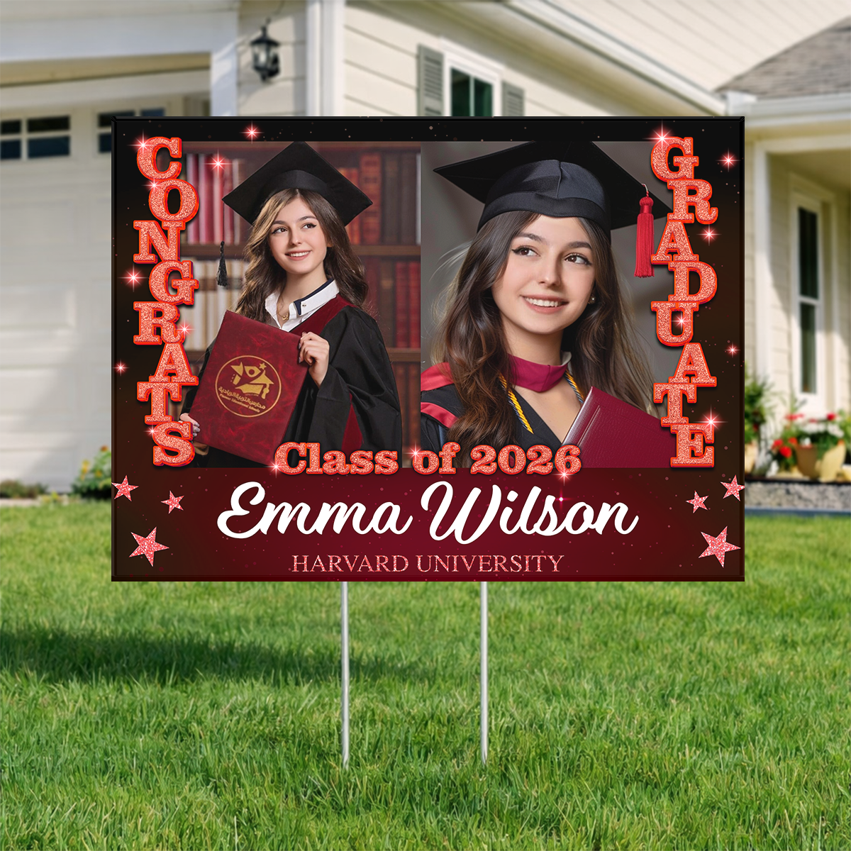 Custom Photo Yard Sign - Glitter Class Of 2026 - Graduation Lawn Sign Party