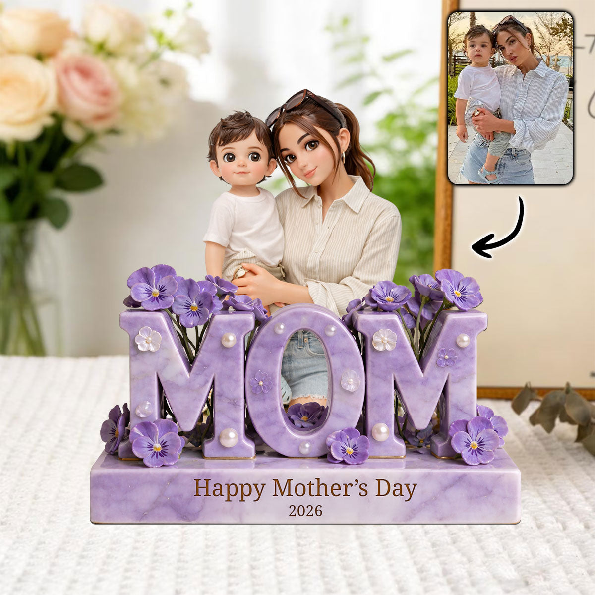Floral Mom Keepsake with Photo - Personalized Mother Custom Shaped Acrylic Plaque