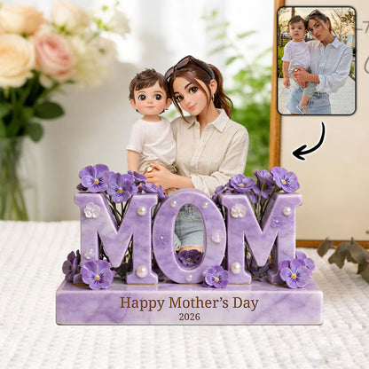 Floral Mom Keepsake with Photo - Personalized Mother Custom Shaped Acrylic Plaque