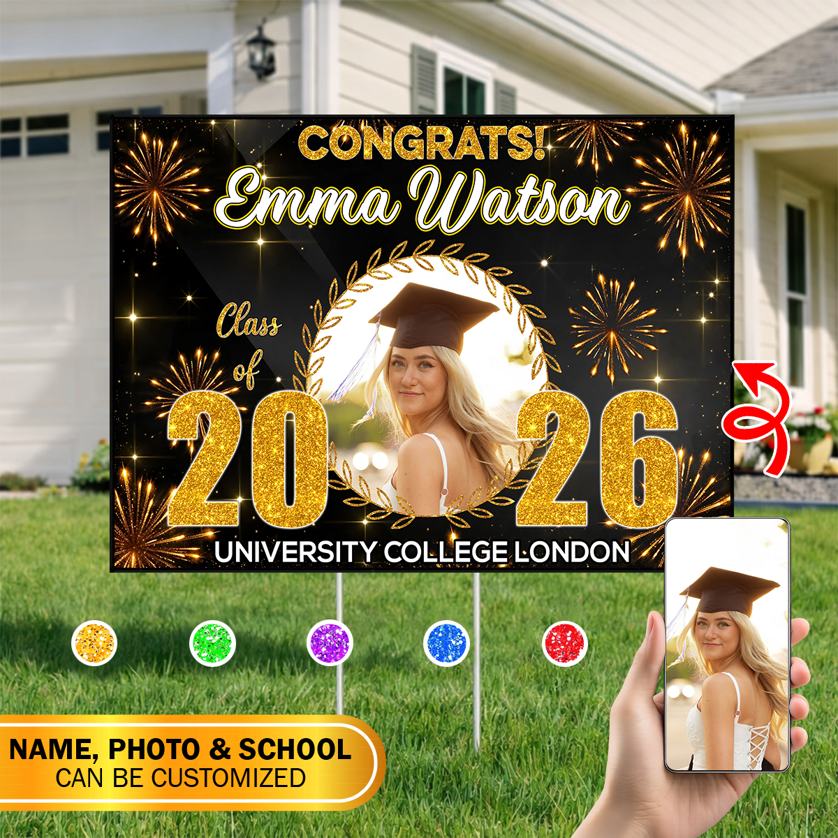 Firework Graduation Yard Sign - Class of 2026 Lawn Sign