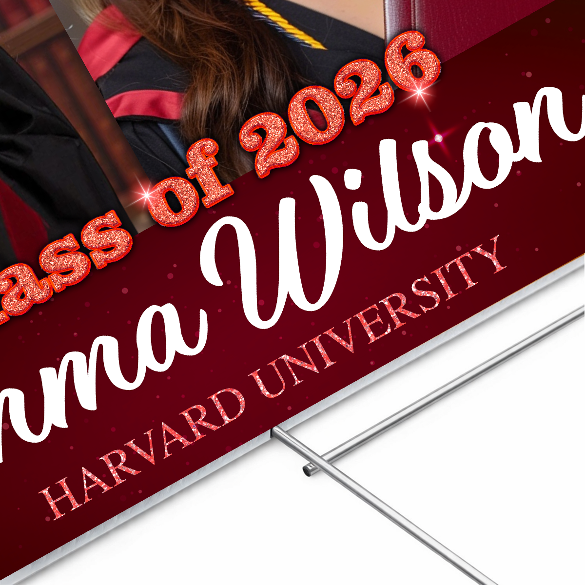 Custom Photo Yard Sign - Glitter Class Of 2026 - Graduation Lawn Sign Party