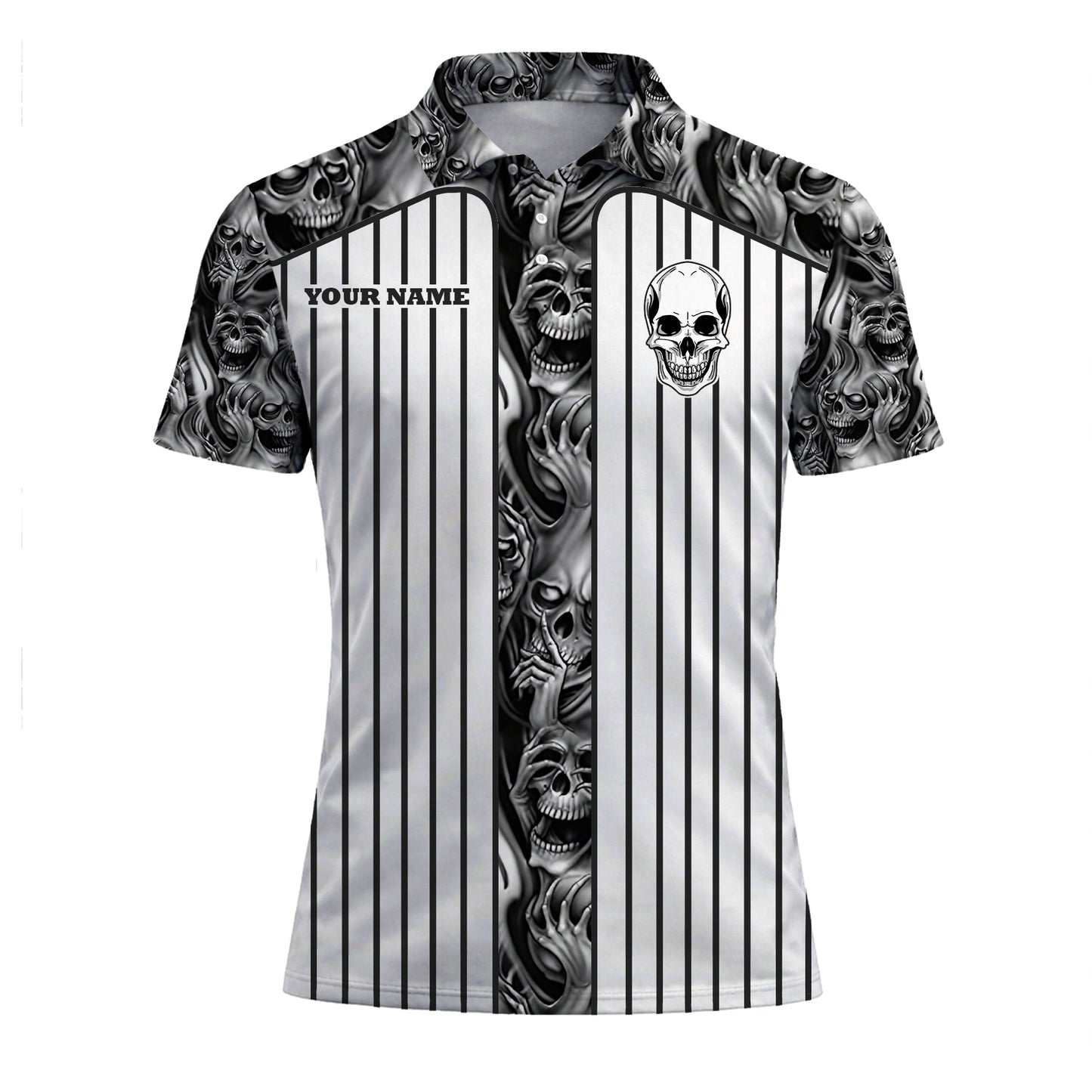 Skull Pickleball Polo Shirt Black White Personalized Name Team Shirt Performance Sports Polo Unisex