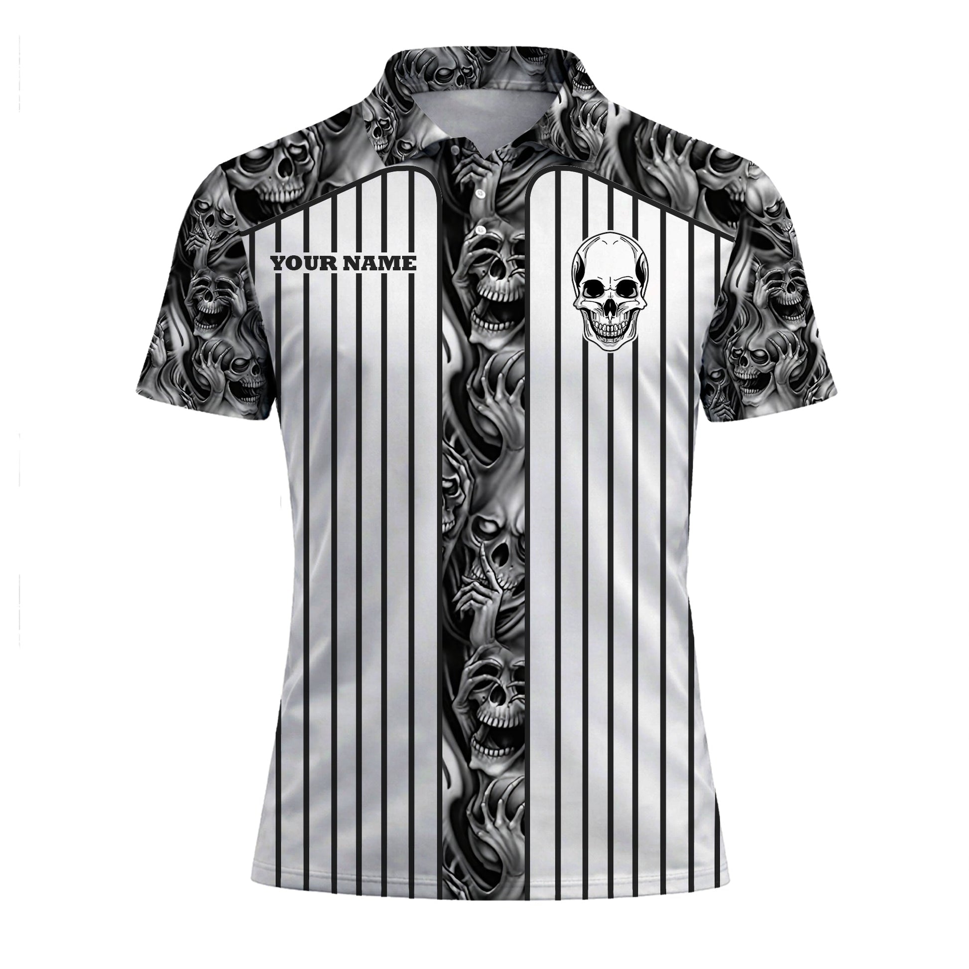 Skull Pickleball Polo Shirt Black White Personalized Name Team Shirt Performance Sports Polo Unisex