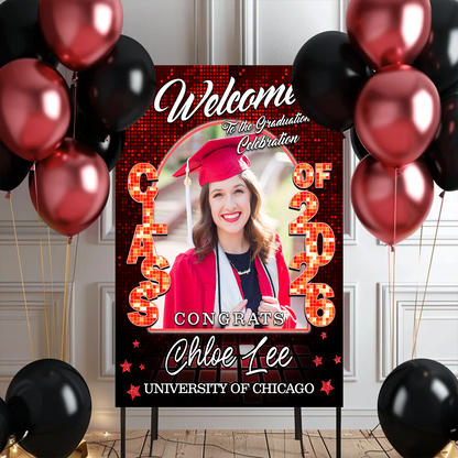 Class Of 2026 Disco Graduation Welcome Sign - Custom Photo Party Sign