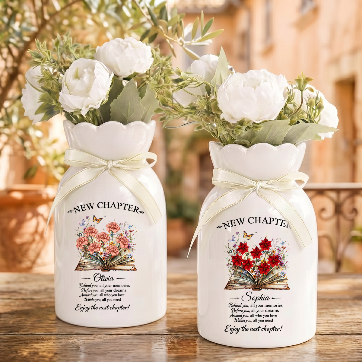New Chapter Personalized Custom Ribbon Tie Flower Vase