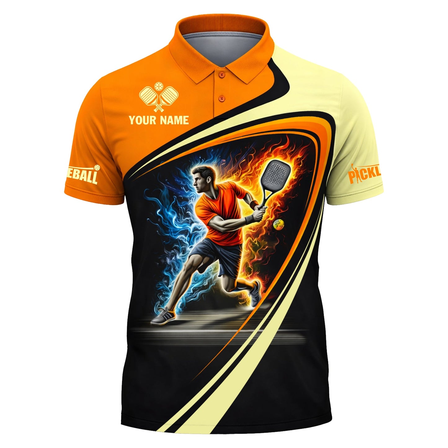 Pickleball Polo Shirt Custom Name Performance Sport Shirt Fire Ice Player Design Unisex