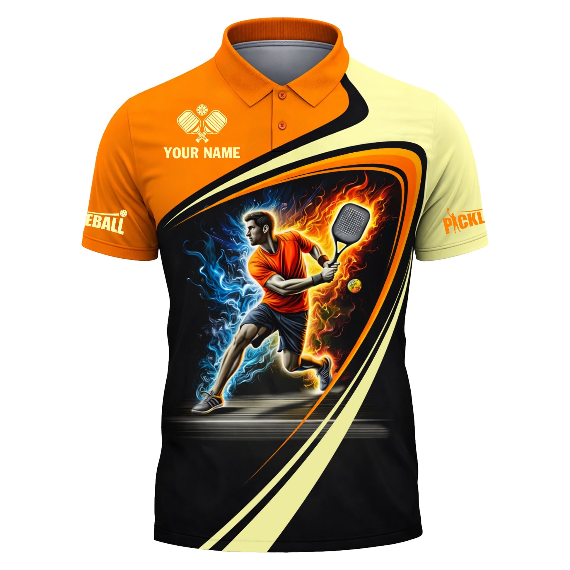 Pickleball Polo Shirt Custom Name Performance Sport Shirt Fire Ice Player Design Unisex