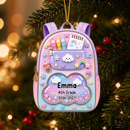 School Year Backpack Ornament - Real 3D Raised Ornament