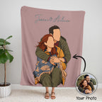 Minimalist Couple Line Art - Blanket For Couple