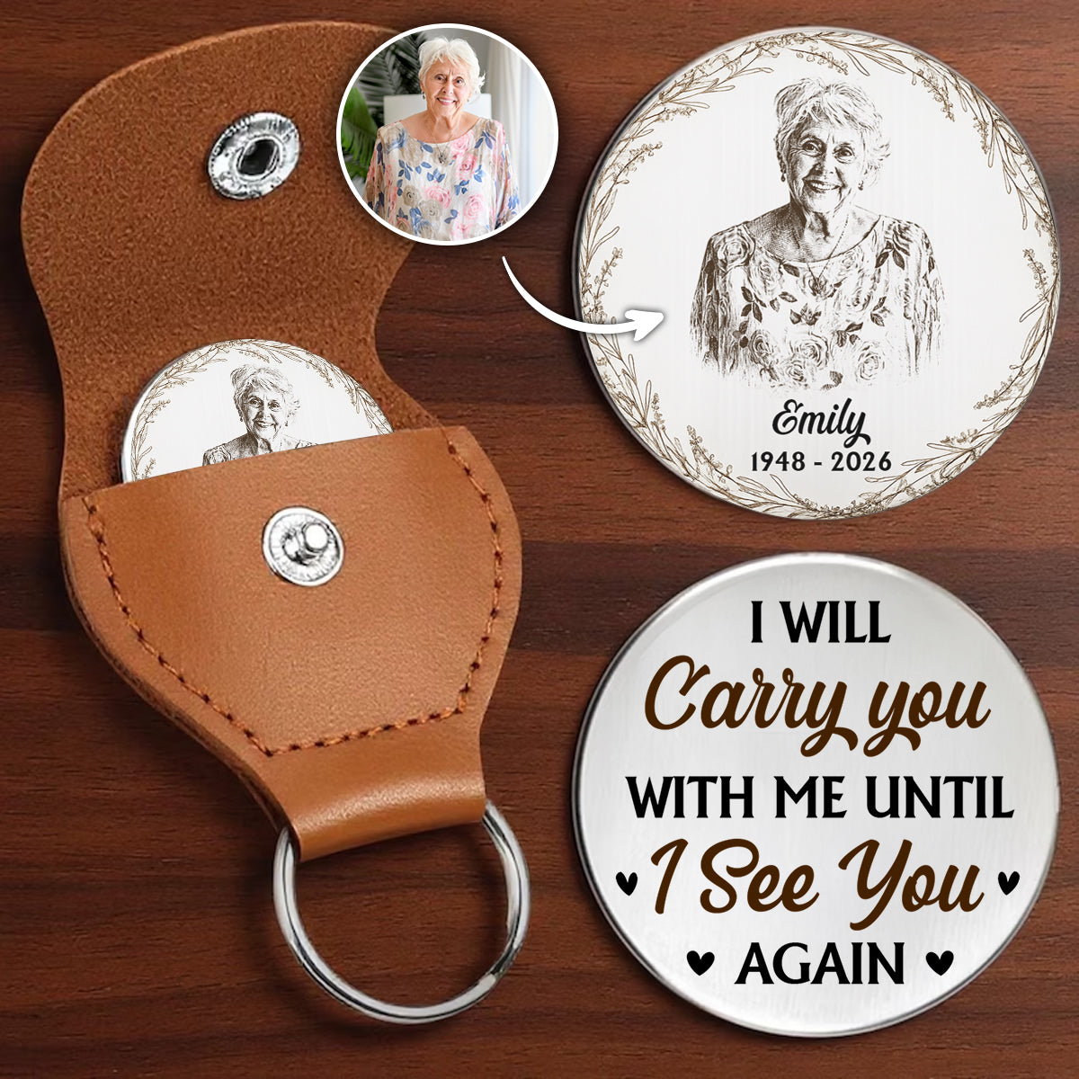 When You Miss Me - Pencil Sketch Leather Pocket Hug