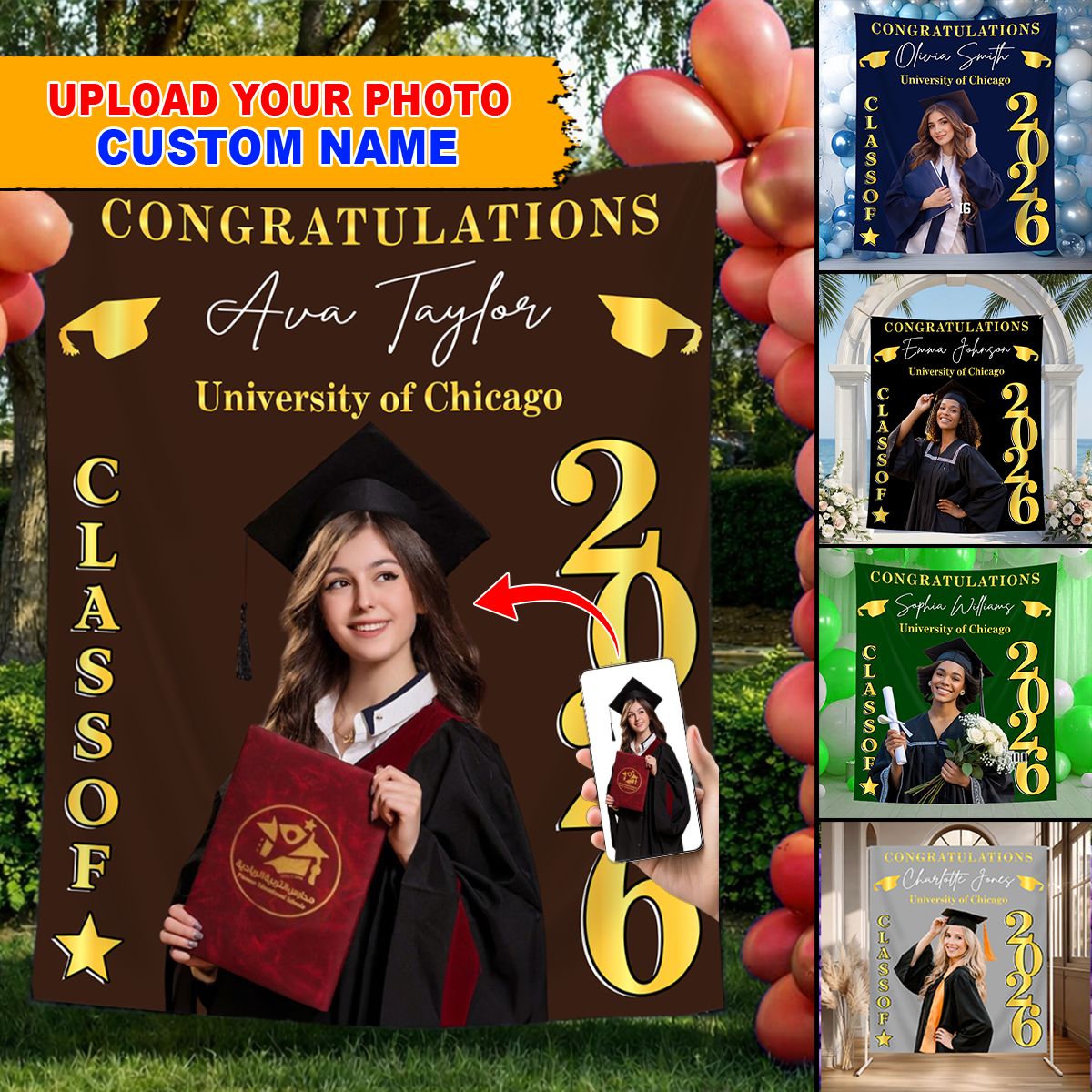 Class Of 2026 Photo Personalized Graduation Backdrop