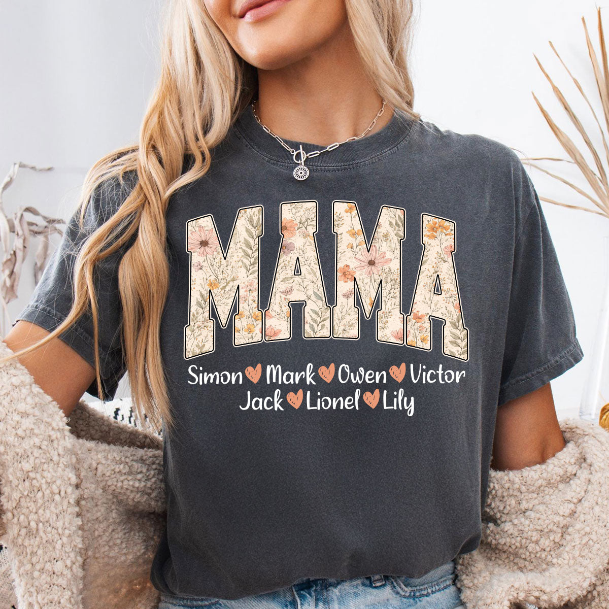 Wildflower Floral Lettering For Mom Grandma - Personalized T-ShirtWildflower Floral Lettering For Mom Grandma - Personalized T-Shirt