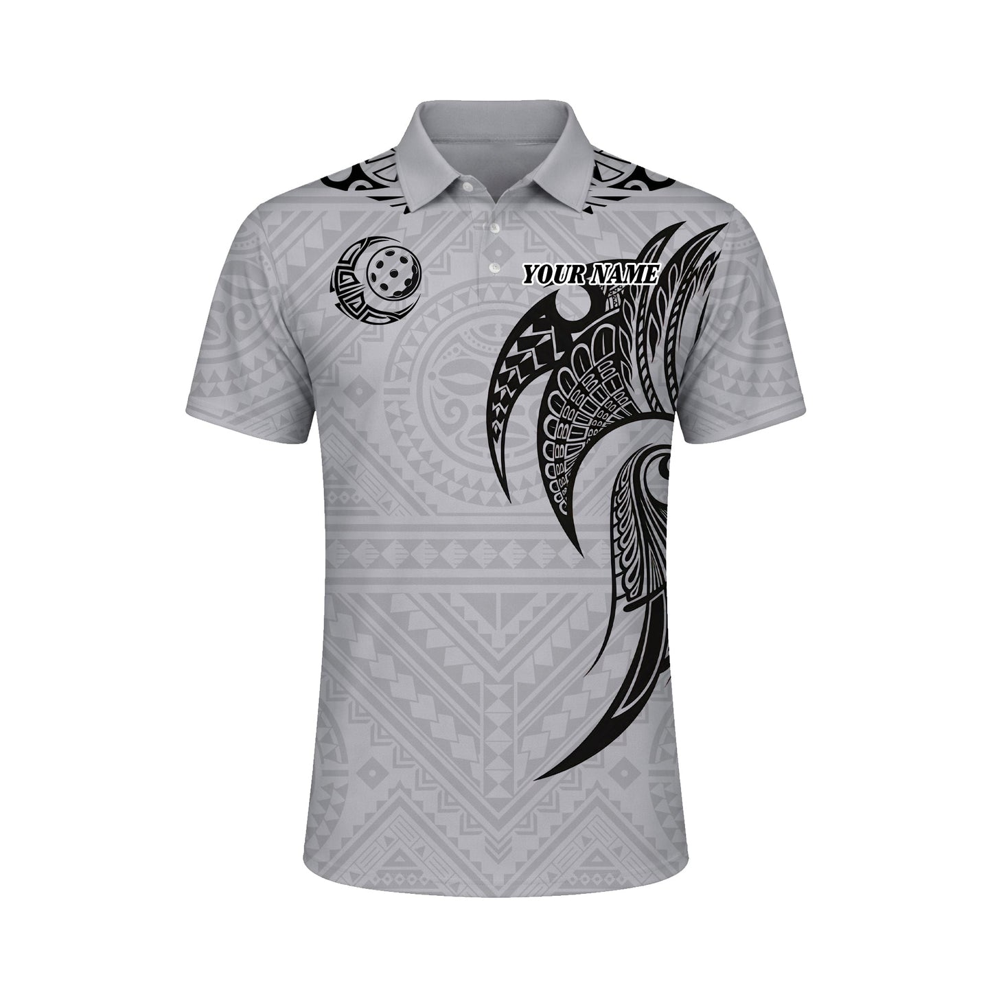 Pickleball Polo Shirt Custom Name Polynesian Tribal Style Performance Shirt Grey
