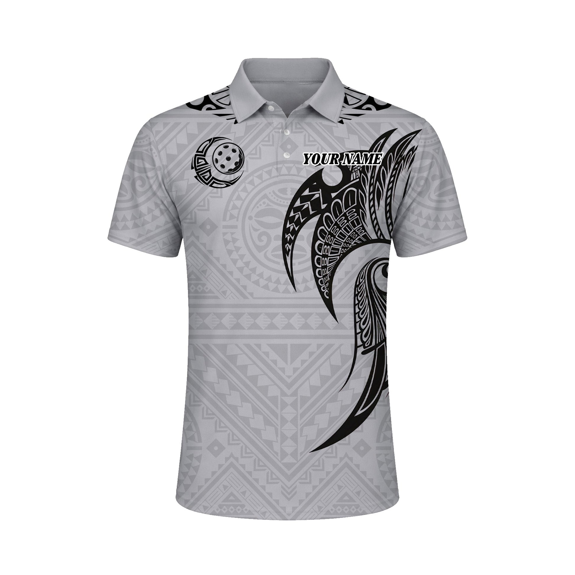 Pickleball Polo Shirt Custom Name Polynesian Tribal Style Performance Shirt Grey