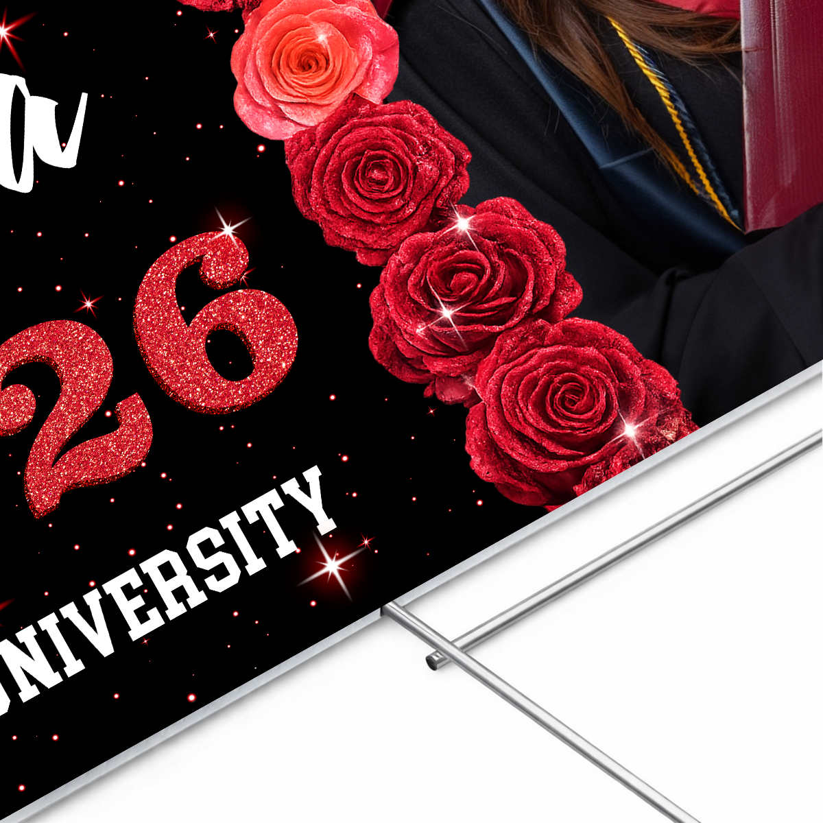 Class Of 2026 Rose Custom Photo Yard Sign - Personalized Lawn Sign