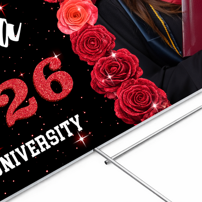 Class Of 2026 Rose Custom Photo Yard Sign - Personalized Lawn Sign
