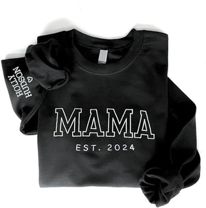 Personalized Embroidered Mama Sweatshirt With Kid Names On Sleeve, Mom Sweatshirt For Women, Gifts For Mom Grandma Mothers Day Christmas, New Mom Gifts