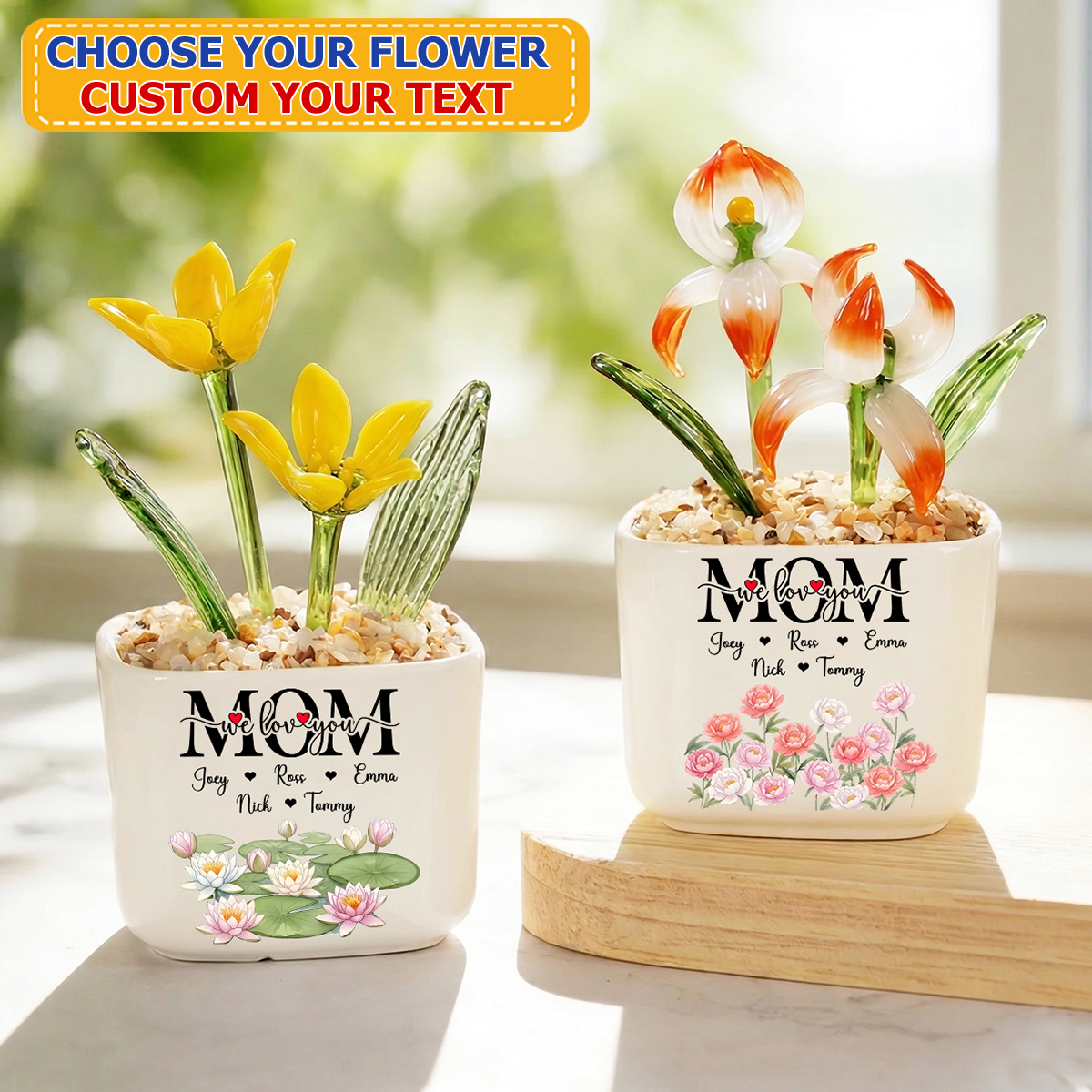 Mom We Love You - Personalized Glass Everlasting Flowers