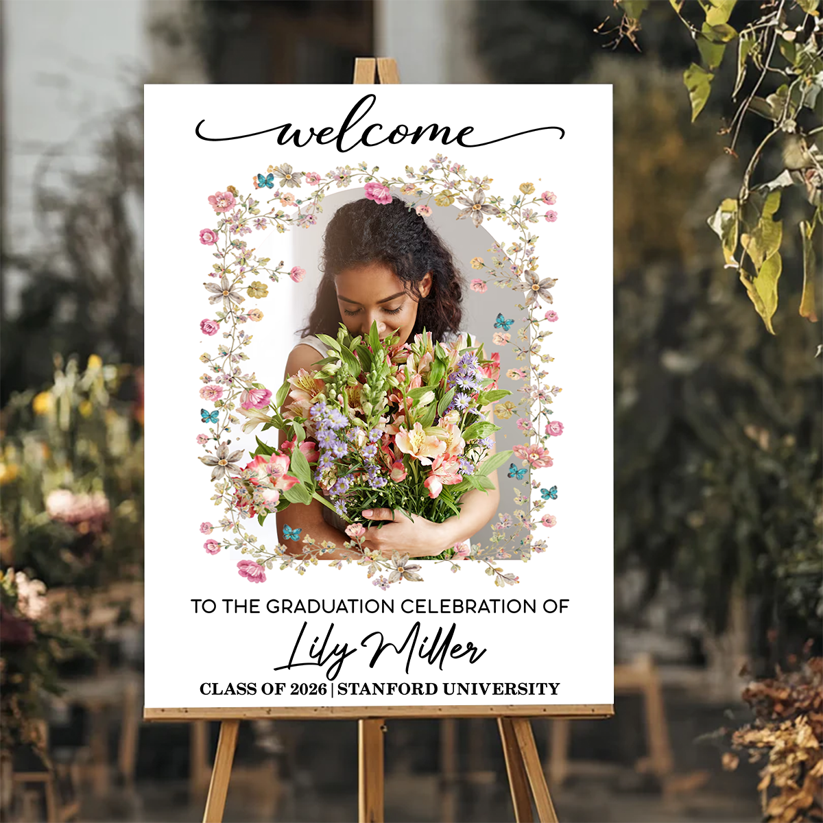 Floral Graduation Class Of 2026 – Personalized Welcome Sign