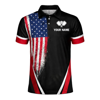 Custom Pickleball Polo Shirt USA Flag Personalized Name