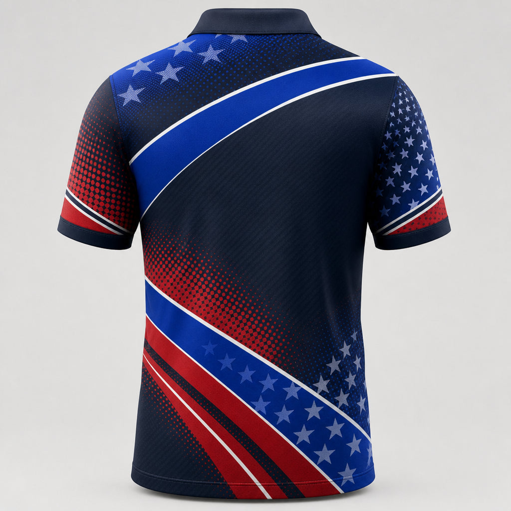 Personalized Stars, Stripes & Strikes Bowling Polo Shirt – Custom Name, All-Over Print