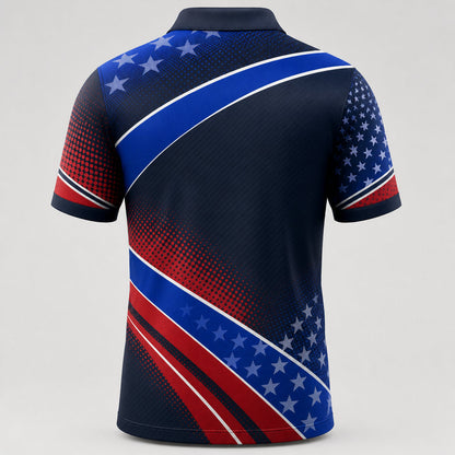Personalized Stars, Stripes & Strikes Bowling Polo Shirt – Custom Name, All-Over Print