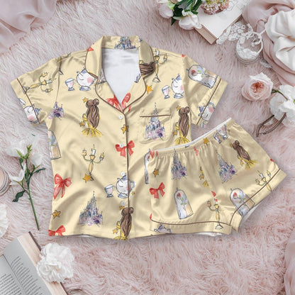 Belle Princess Coquette Pajama Set for Women, Short Sleeve Satin Sleepwear, Beauty and the Beast Inspired Pajamas, Princess Gift for Her 1abf7e67-91f0-47cc-b9c7-7f0f097800c4-ikk.jpg