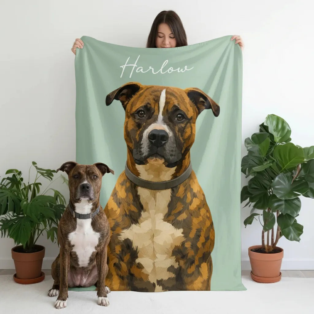 Custom Pet Photo Blanket, Personalized Dog Portrait Blanket