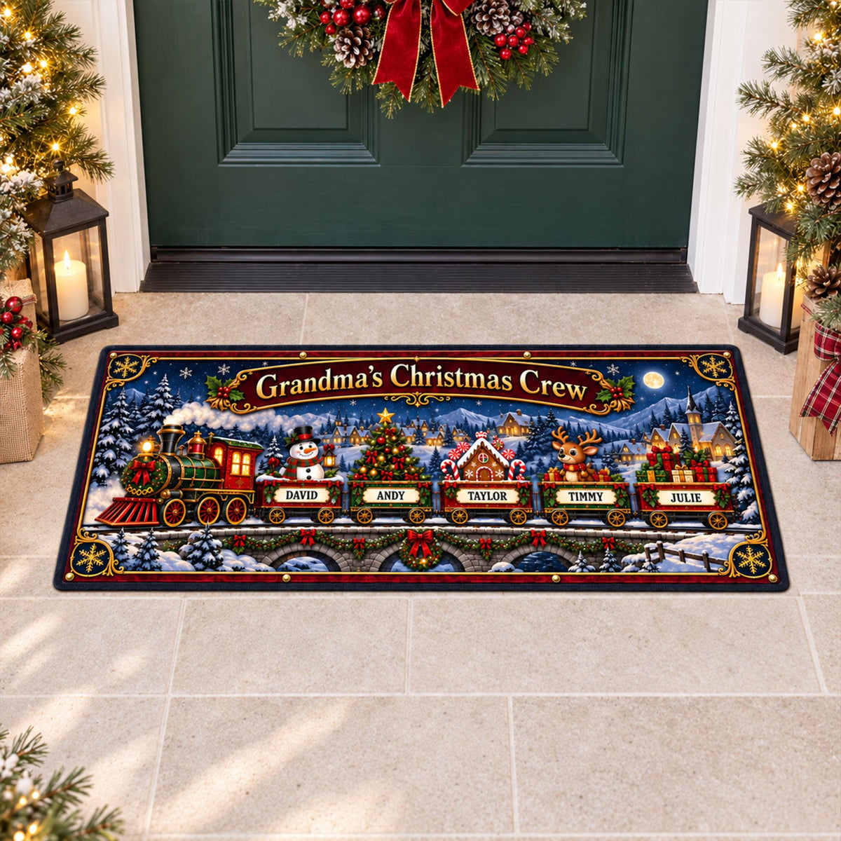 Personalized Grandma's Christmas Crew Runner Rug, Custom Grandkid's Name Train Doormat, Holiday Hallway Carpet, Christmas Home Decor 1b899a76-78df-45fa-9bfe-1bfd718eb685-2.jpg