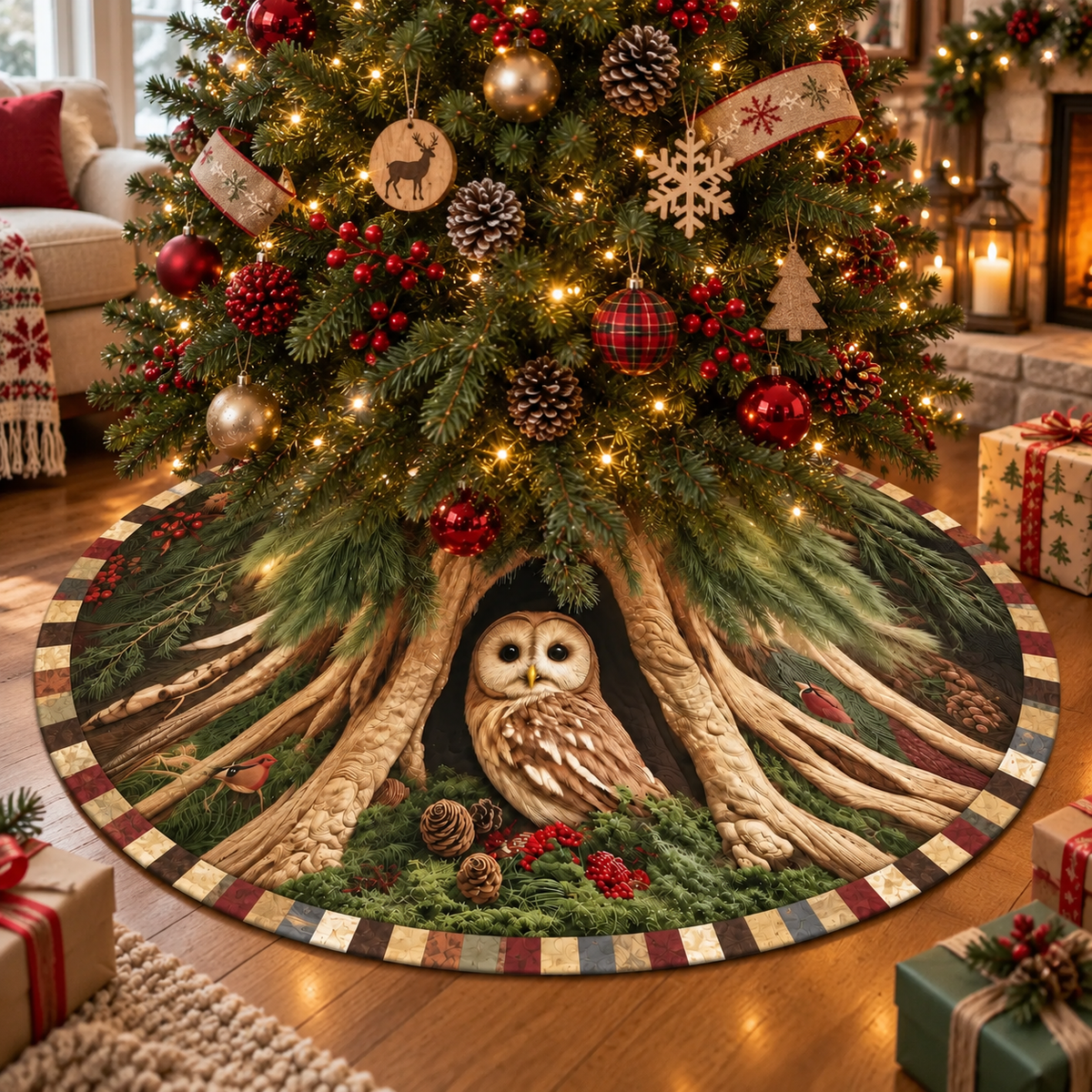 Owl Christmas Tree Skirt, Woodland Forest Tree Skirt, Rustic Christmas Decor, Owl Lover Gift, Nature Inspired Holiday Tree Decor, Gift For Family 1c0a1278-6f02-4054-89ba-38498a4388a1-r7.png