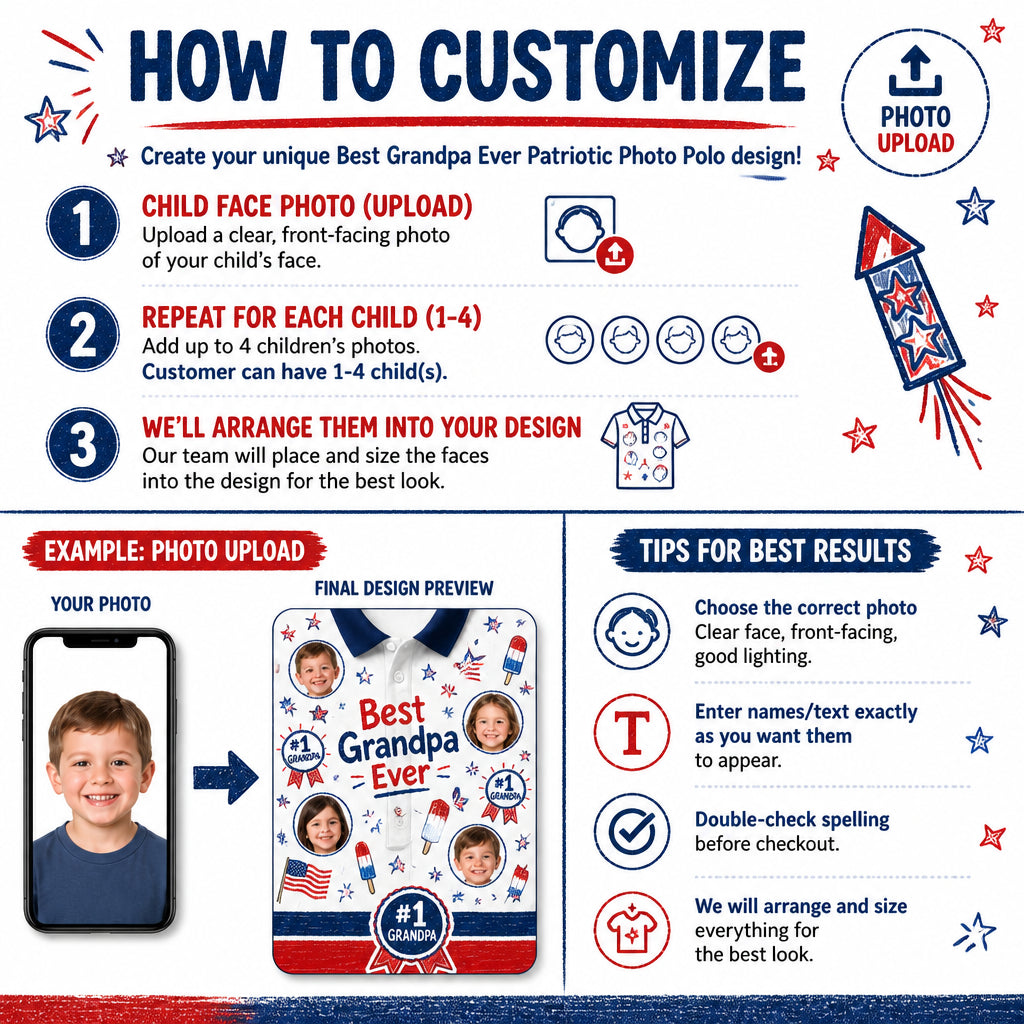 Best Grandpa Ever Patriotic Photo Polo - How to customize
