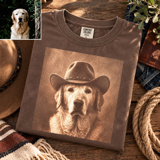 Custom Pet Photo Cowboy Shirt – Personalized Western Pet Portrait T-Shirt, Vintage Dog Dad Gift, Custom Comfort Colors Tee 1cbc8eac-12f3-4442-8c0a-e401d72986c1-3.png