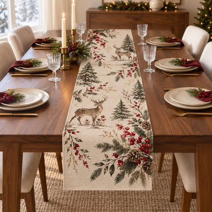 Christmas Table Runner, Woodland Deer Holiday Decor, Botanical Reindeer Runner, Elegant Rustic Christmas Dining Gift 1d49a81f-1b27-4f5a-86c2-d6859e41bde7--1.jpg